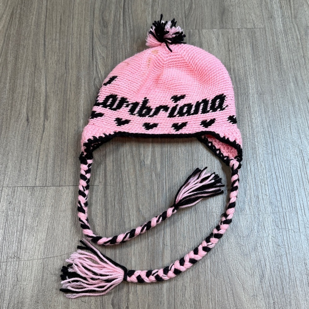 Pink and Black Pom-Pom Knit Hat